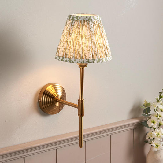 Obelisk T Bar And Leaf 16cm Herb Garden Green Shade Wall Light In Brushed Aged Brass