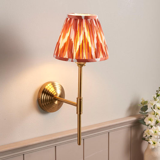 Obelisk T Bar And Zigzag 16cm Apricot Orange Shade Wall Light In Brushed Aged Brass