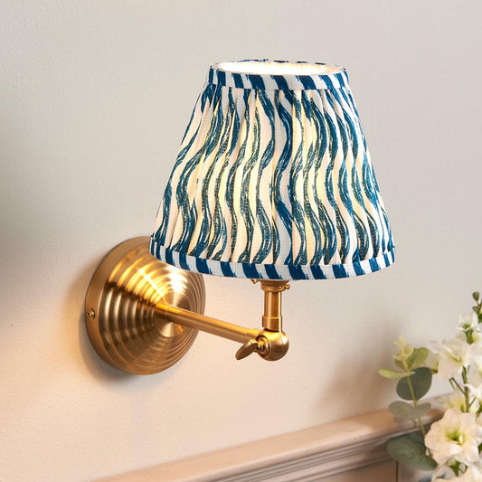 Obelisk Wing And Ripple 16cm Marlin Blue Shade Wall Light In Brushed Aged Brass
