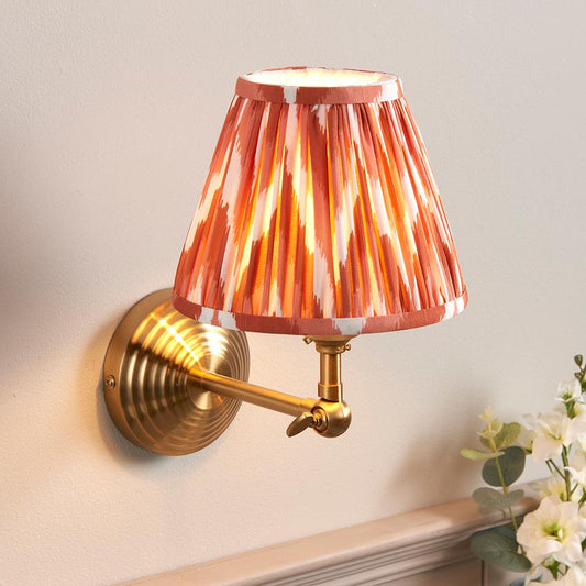 Obelisk Wing And Zigzag 16cm Apricot Orange Shade Wall Light In Brushed Aged Brass