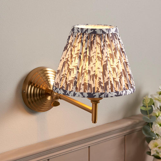 Obelisk Fold And Leaf 16cm Pearl Grey Shade Wall Light In Brushed Aged Brass