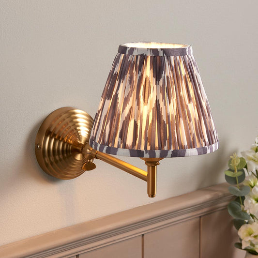 Obelisk Fold And Ikat 16cm Pearl Grey Shade Wall Light In Brushed Aged Brass