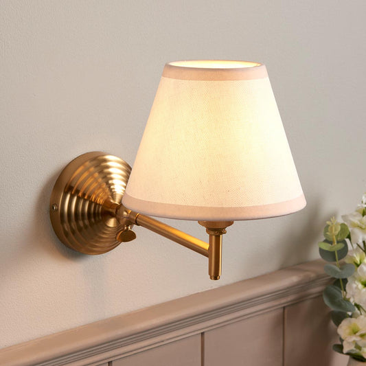 Obelisk Fold And Ivy 16cm Vintage White Shade Wall Light In Brushed Aged Brass