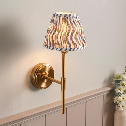 Step T Bar And Ripple 16cm Pearl Grey Shade Wall Light In Brushed Aged Brass