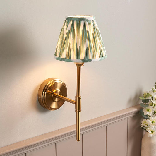 Step T Bar And Zigzag 16cm Cotswold Green Shade Wall Light In Brushed Aged Brass