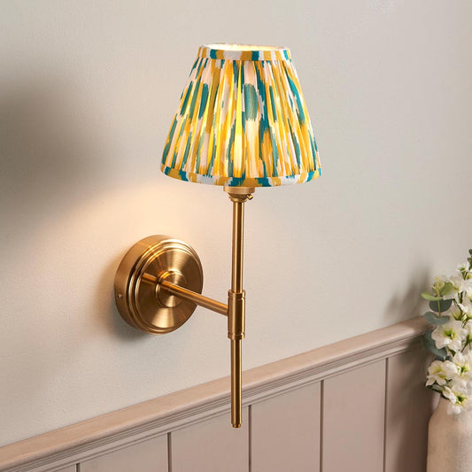 Step T Bar And Ikat 16cm Yellow And Jade Shade Wall Light In Brushed Aged Brass
