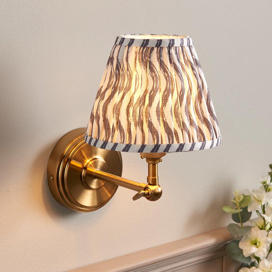 Step Wing And Ripple 16cm Pearl Grey Shade Wall Light In Brushed Aged Brass