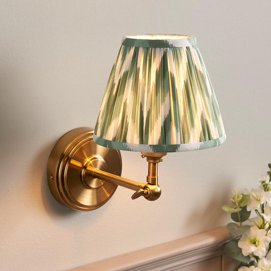 Step Wing And Zigzag 16cm Cotswold Green Shade Wall Light In Brushed Aged Brass