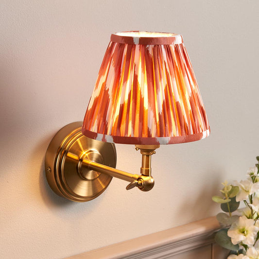 Step Wing And Zigzag 16cm Apricot Orange Shade Wall Light In Brushed Aged Brass