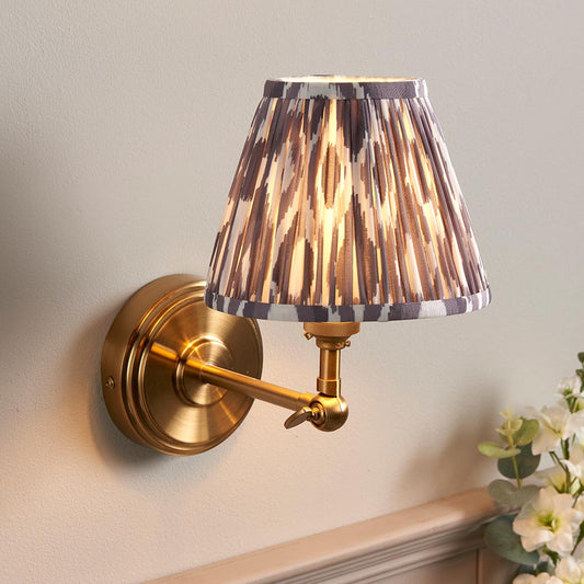 Step Wing And Ikat 16cm Pearl Grey Shade Wall Light In Brushed Aged Brass