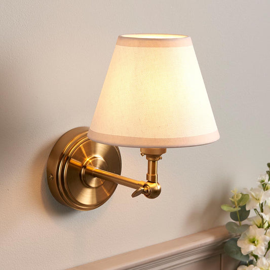 Step Wing And Ivy 16cm Vintage White Shade Wall Light In Brushed Aged Brass