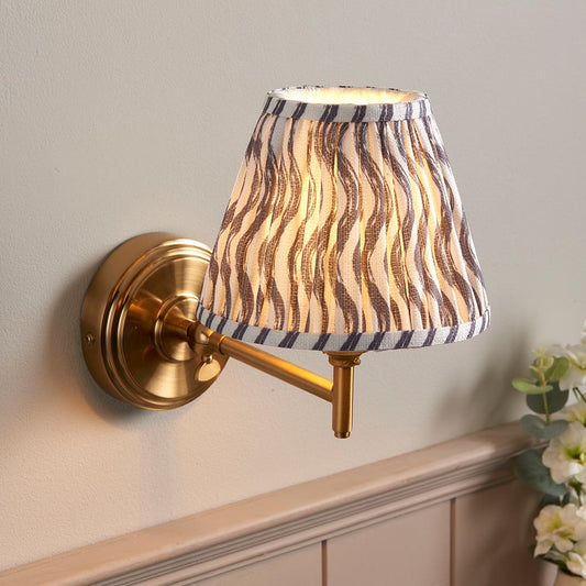 Step Fold And Ripple 16cm Pearl Grey Shade Wall Light In Brushed Aged Brass