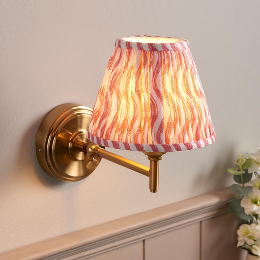Step Fold And Ripple 16cm Coral Pink Shade Wall Light In Brushed Aged Brass