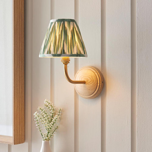 Wood Arc And Zigzag 16cm Cotswold Green Shade Wall Light In Brushed Aged Brass
