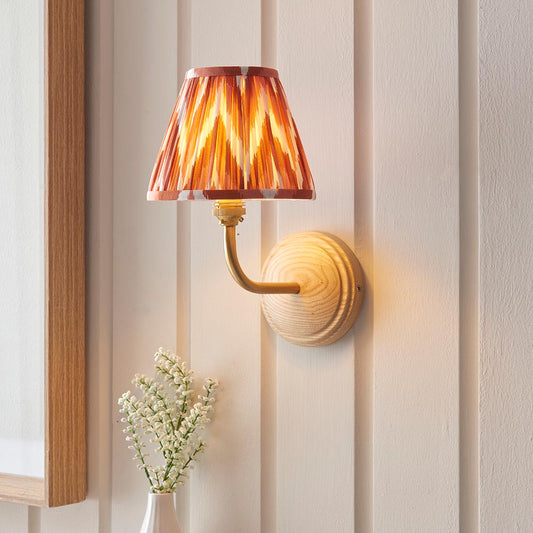 Wood Arc And Zigzag 16cm Apricot Orange Shade Wall Light In Brushed Aged Brass