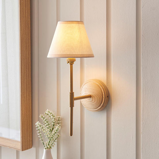 Wood T Bar And Ivy 16cm Vintage White Shade Wall Light In Brushed Aged Brass