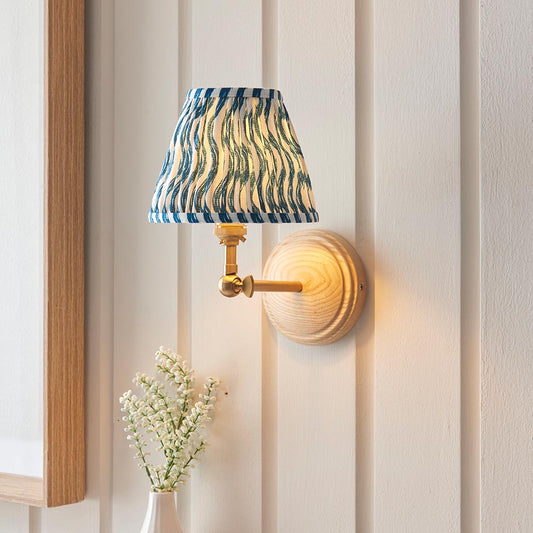 Wood Wing And Ripple 16cm Marlin Blue Shade Wall Light In Brushed Aged Brass