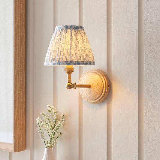 Wood Wing And Leaf 16cm Shell Bay Blue Shade Wall Light In Brushed Aged Brass