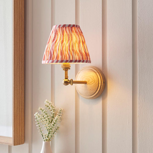 Wood Wing And Ripple 16cm Coral Pink Shade Wall Light In Brushed Aged Brass