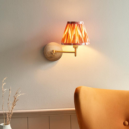 Wood Fold And Zigzag 16cm Apricot Orange Shade Wall Light In Brushed Aged Brass