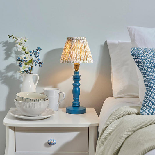 Bibury And Leaf 16cm Herb Garden Green Fabric Shade Table Lamp In Satin Marlin Blue