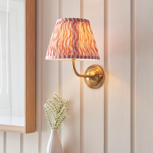 Dome Arc And Ripple 20cm Coral Pink Shade Wall Light In Brushed Aged Brass