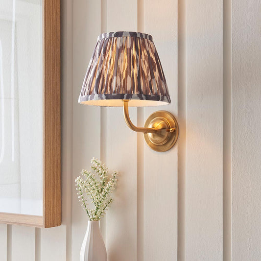 Dome Arc And Ikat 20cm Pearl Grey Shade Wall Light In Brushed Aged Brass