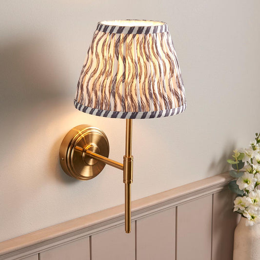Step T Bar And Ripple 20cm Pearl Grey Shade Wall Light In Brushed Aged Brass