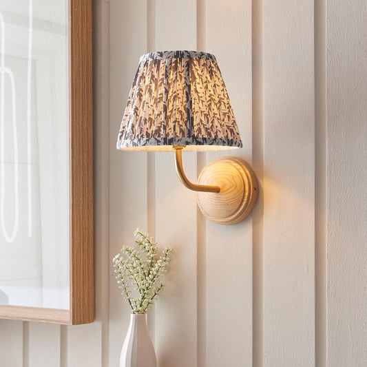 Wood Arc And Leaf 20cm Pearl Grey Shade Wall Light In Brushed Aged Brass