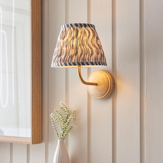 Wood Arc And Ripple 20cm Pearl Grey Shade Wall Light In Brushed Aged Brass