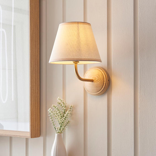 Wood Arc And Ivy 20cm Vintage White Shade Wall Light In Brushed Aged Brass