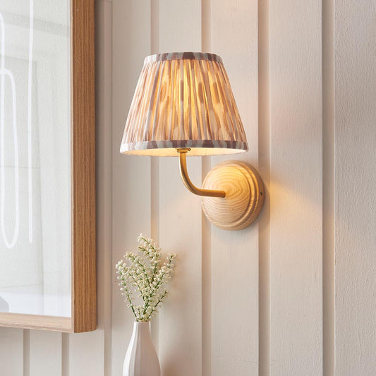 Wood Arc And Ikat 20cm Neutral Shade Wall Light In Brushed Aged Brass