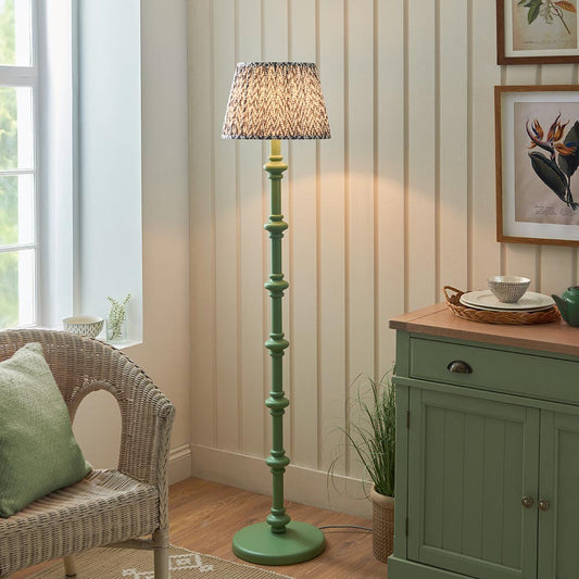 Carnaby And Leaf 35cm Pearl Grey Shade Floor Lamp With Satin Cotswold Green Base