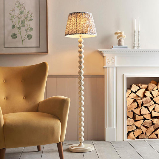 Higgledy And Leaf 35cm Pearl Grey Shade Floor Lamp With High Gloss Almond White Base