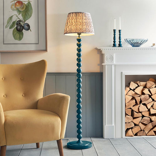Higgledy And Ripple 35cm Pearl Grey Shade Floor Lamp With Gloss Marlin Blue Base