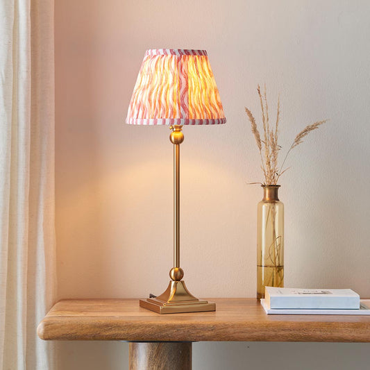 Santiago And Ripple 20cm Coral Pink Shade Table Lamp In Brushed Aged Brass