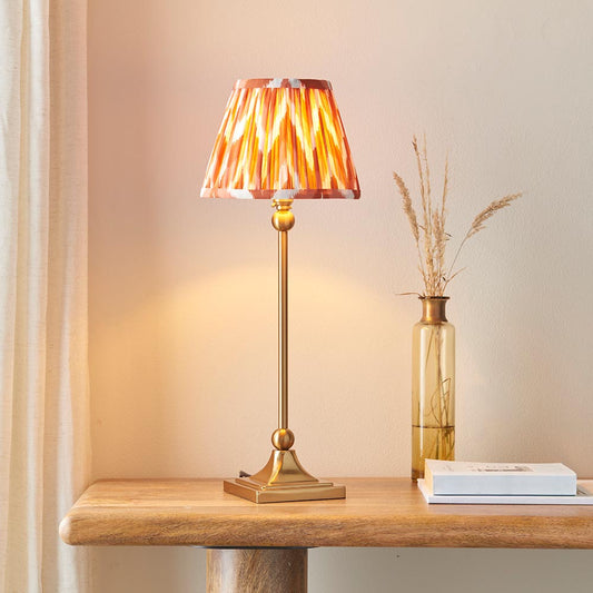 Santiago And Zigzag 20cm Apricot Orange Shade Table Lamp In Brushed Aged Brass