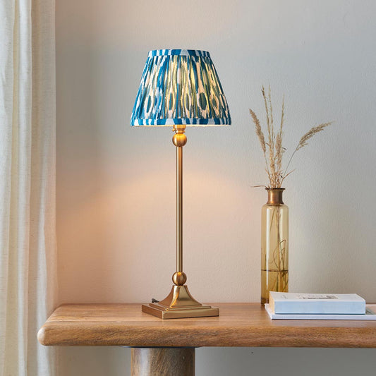 Santiago And Ikat 20cm Marlin Blue Shade Table Lamp In Brushed Aged Brass