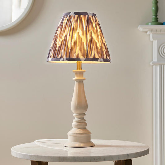 Myrtle And Zigzag 25cm Pearl Grey Shade Table Lamp With Gloss Almond White Base