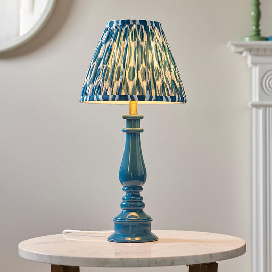Myrtle And Ikat 25cm Marlin Blue Shade Table Lamp With Gloss Marlin Blue Base