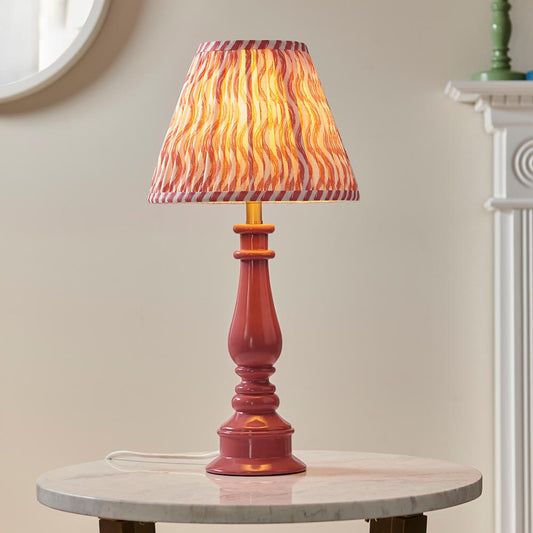 Myrtle And Ripple 25cm Coral Pink Shade Table Lamp With Gloss Pink Clay Base