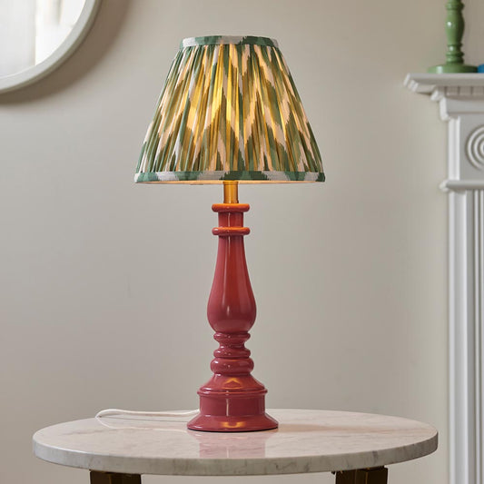 Myrtle And Zigzag 25cm Cotswold Green Shade Table Lamp With Gloss Pink Clay Base