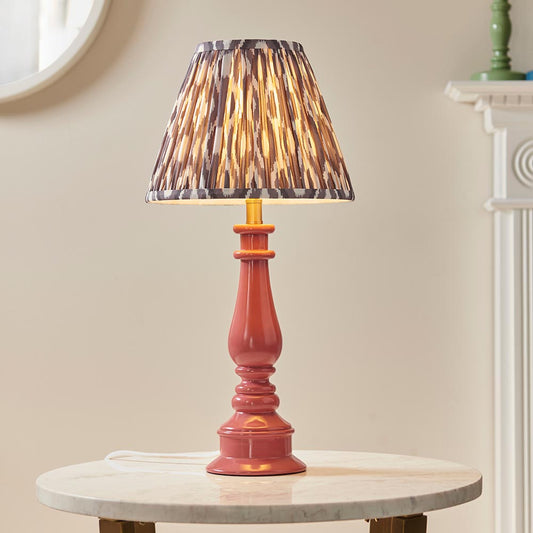 Myrtle And Ikat 25cm Pearl Grey Shade Table Lamp With Gloss Pink Clay Base