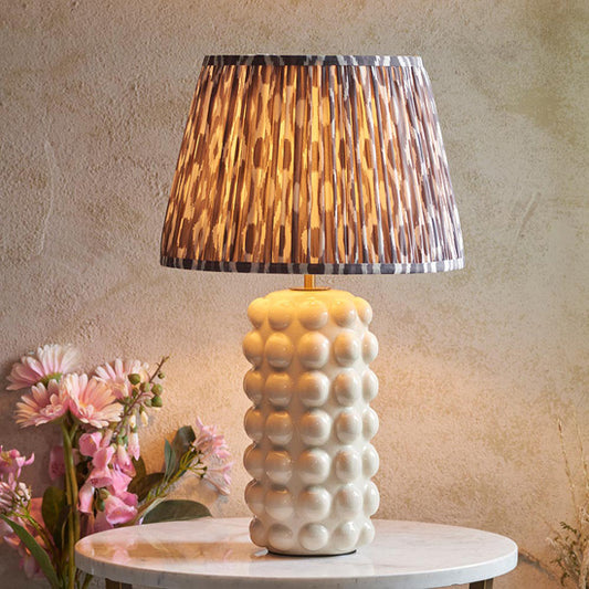 Bobble And Ikat 35cm Pearl Grey Fabric Shade Table Lamp In Gloss White Ceramic Base