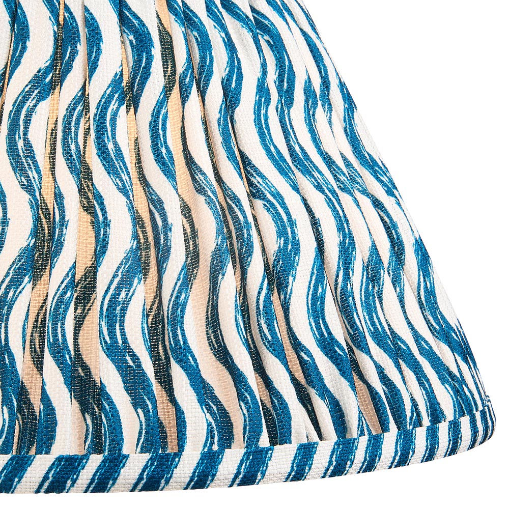 Layered Leaf And Ripple 30cm Marlin Blue Shade Table Lamp With Round Ivory Ceramic Base
