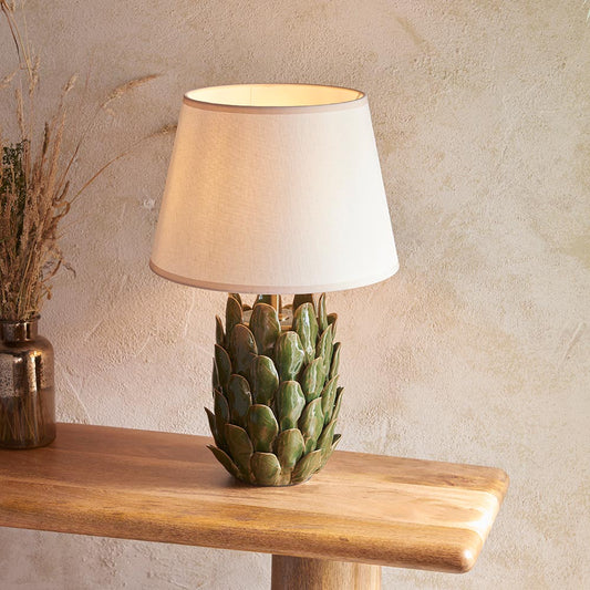 Layered Leaf And Ivy 35cm Vintage White Shade Table Lamp With Round Ivory Ceramic Base
