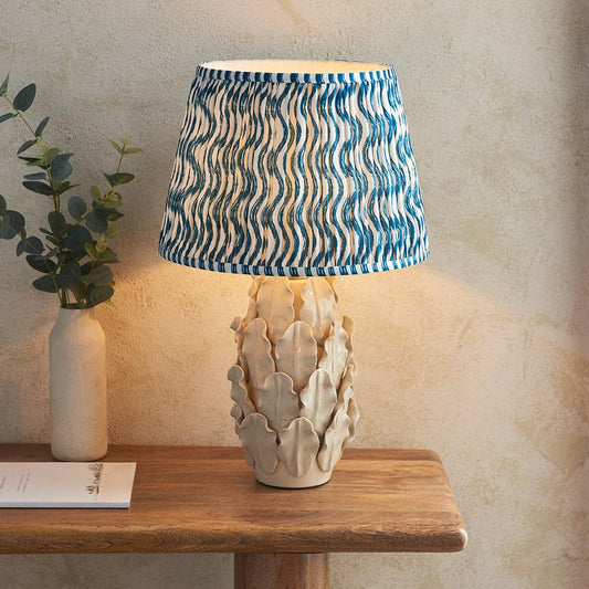 Layered Leaf And Ripple 35cm Marlin Blue Shade Table Lamp With Ivory Ceramic Base