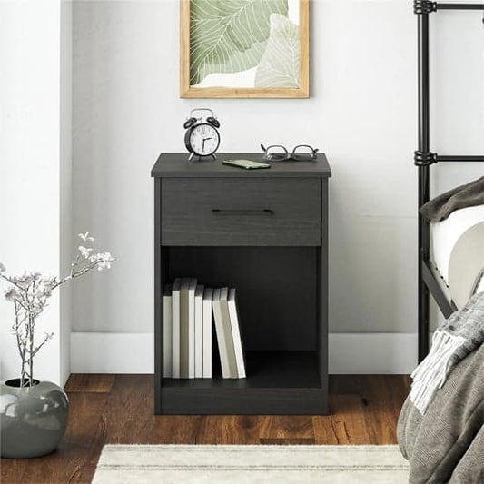 Brez Wooden Bedside Cabinet With 1 Drawer In Black Oak