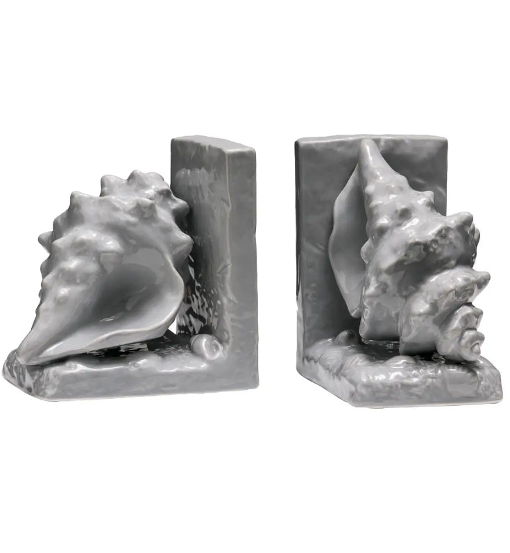 Imperia Dolomite Set Of 2 Conch Bookends In Grey