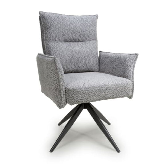 Brunswick Light Grey Textured Chenille Effect Fabric Swivel Armchairs In Pair